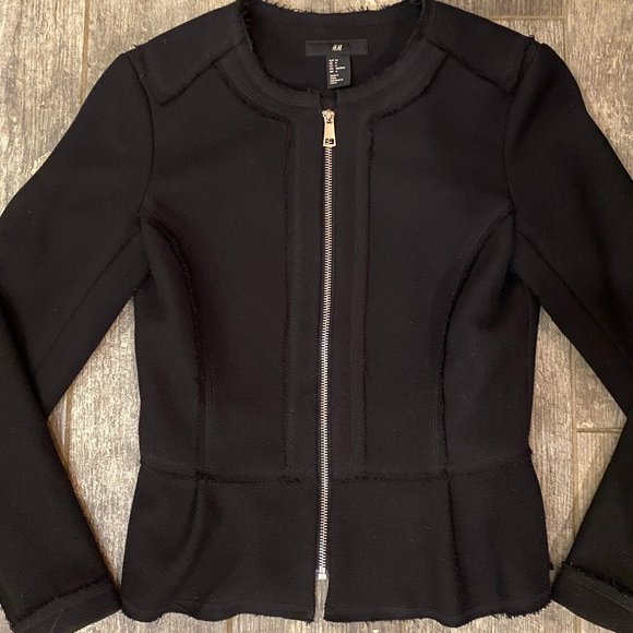 *NOT FOR SALE/SOLD* H&M Peplum Raw Hem Blazer (Black) Sz 6 - Picture 3 of 4